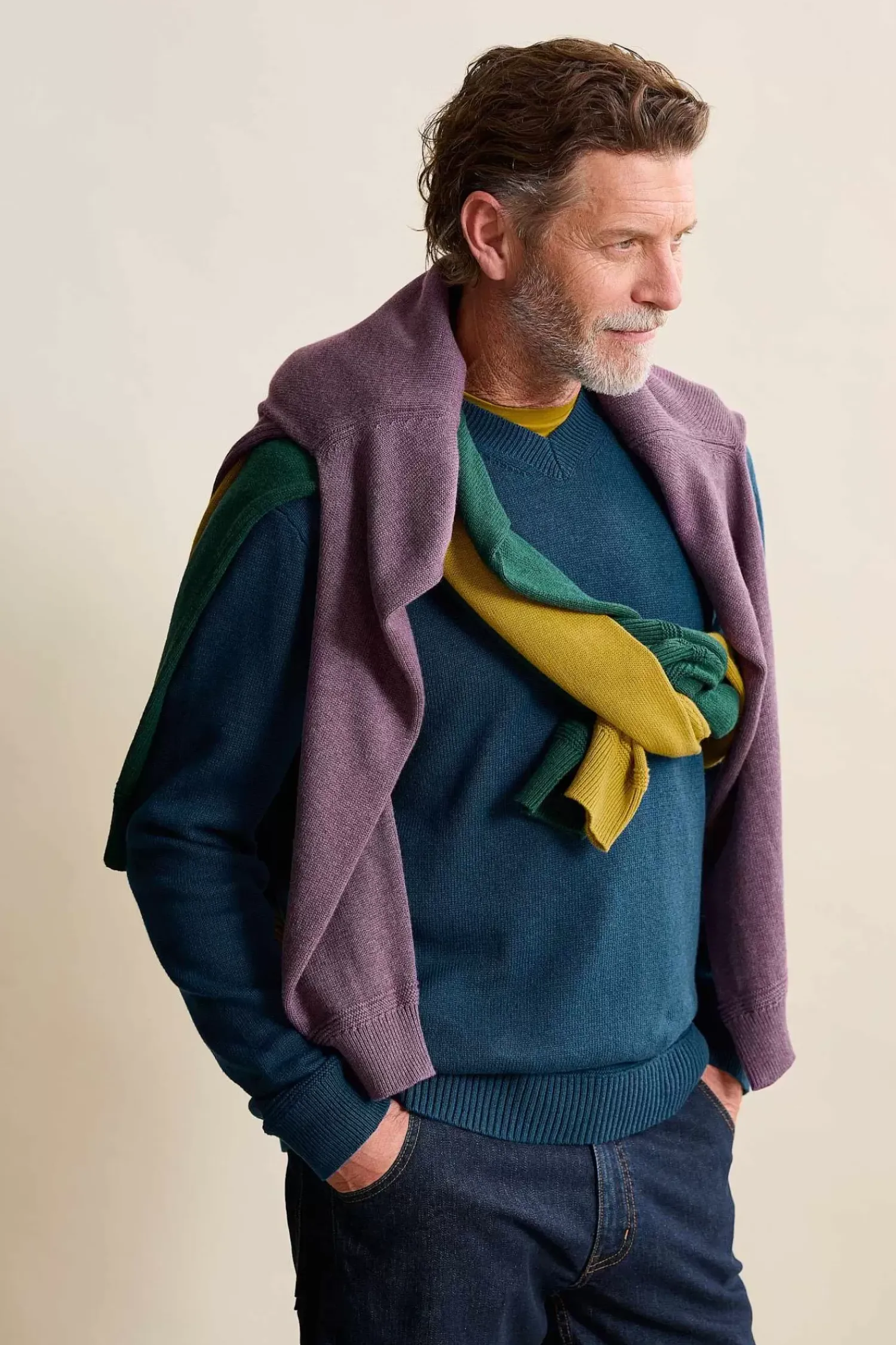 Knitwear<Seasalt Cornwall Men's Mainbrace Organic Cotton V-Neck Jumper Ocean Drift