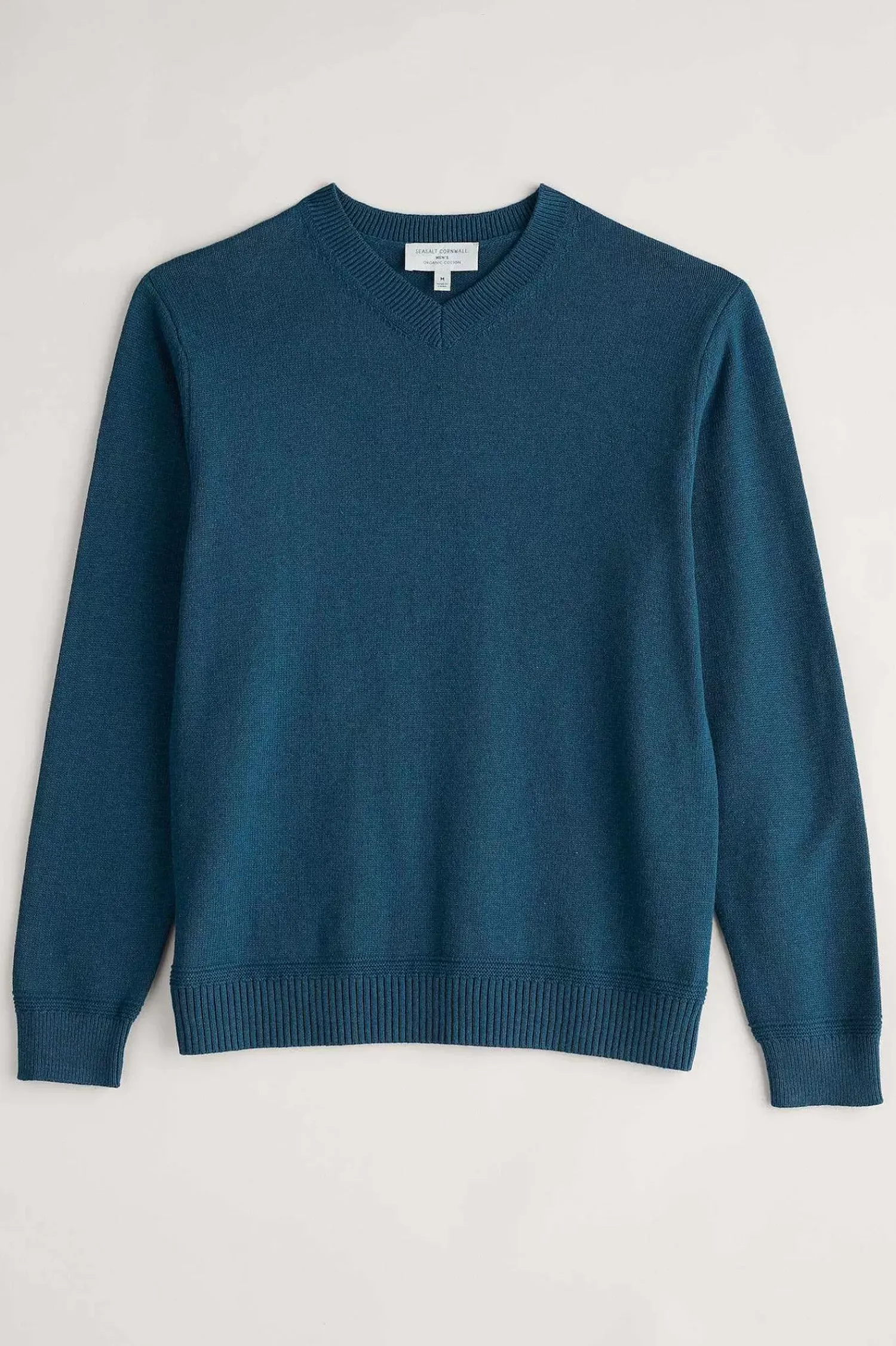 Knitwear<Seasalt Cornwall Men's Mainbrace Organic Cotton V-Neck Jumper Ocean Drift