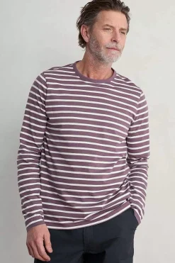 2 Mix & Match<Seasalt Cornwall Men's Sailor Shirt With Crew Neck (Gots) Breton Mallow Chalk