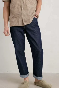 Trousers & Shorts<Seasalt Cornwall Men's Steersman Organic Cotton Straight Leg Jeans Dark Wash