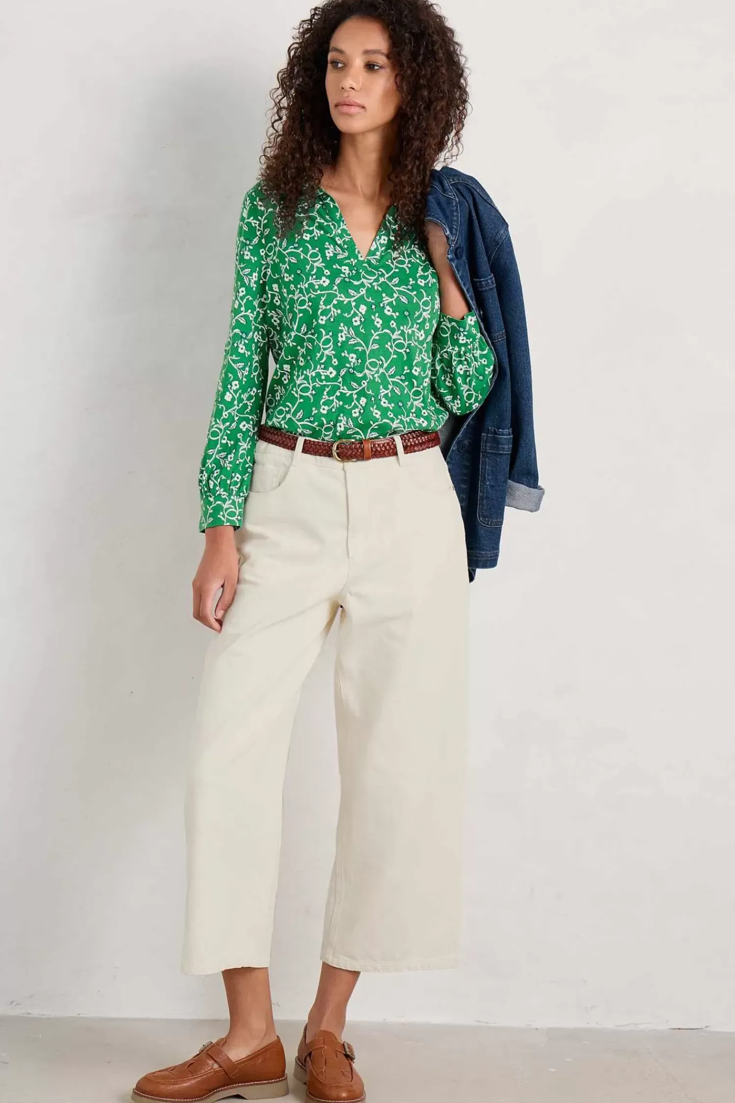 Tops<Seasalt Cornwall Misty Sky Organic Cotton Shirt Twirling Vines Island