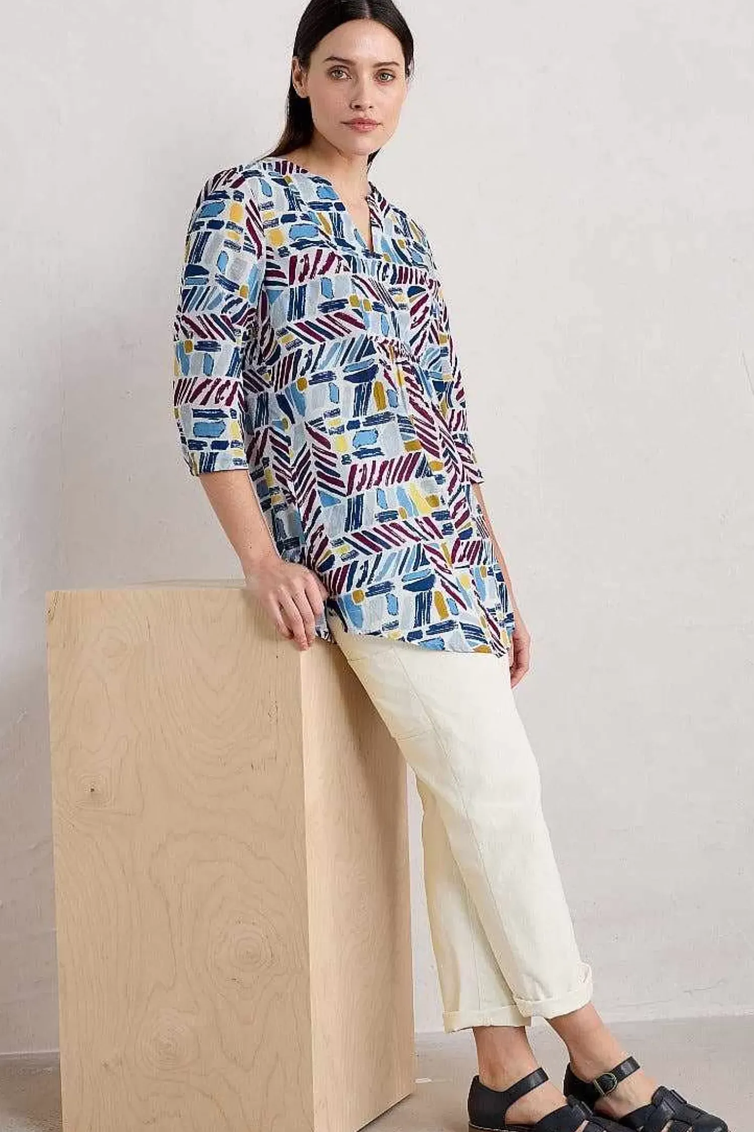 Tunics<Seasalt Cornwall Op Art Organic Cotton Tunic Top Hedging Marks Chalk