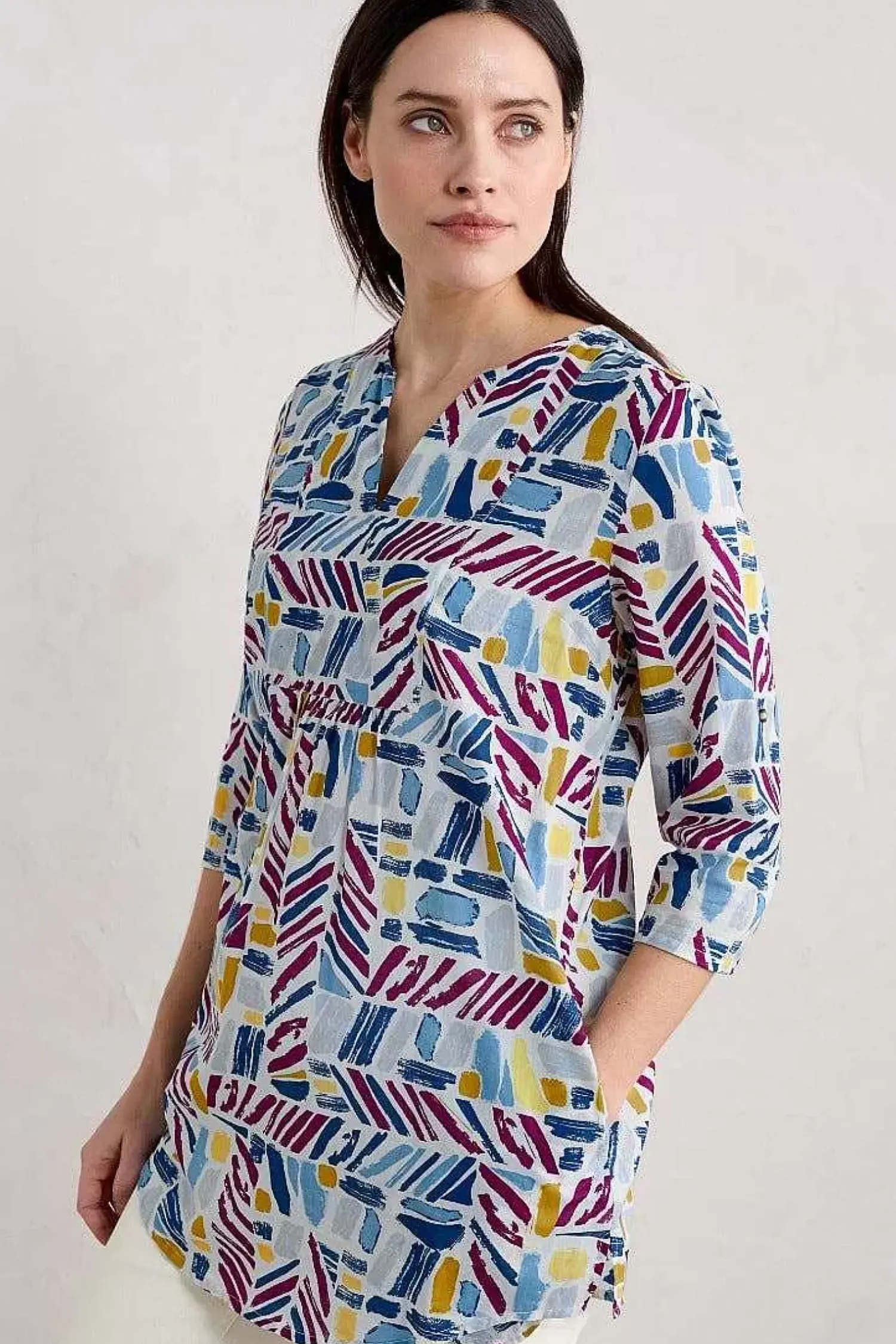 Tunics<Seasalt Cornwall Op Art Organic Cotton Tunic Top Hedging Marks Chalk