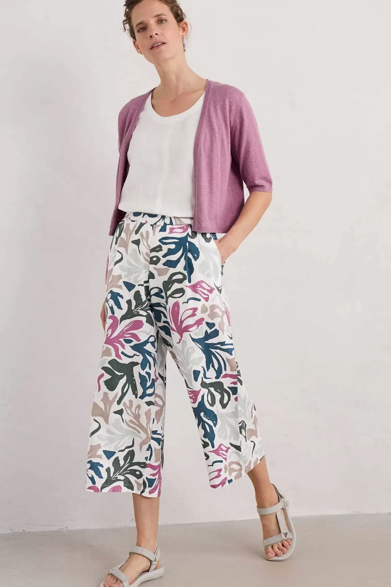 Trousers & Shorts<Seasalt Cornwall Peaceful Haven Linen Culottes Sea Frond Chalk