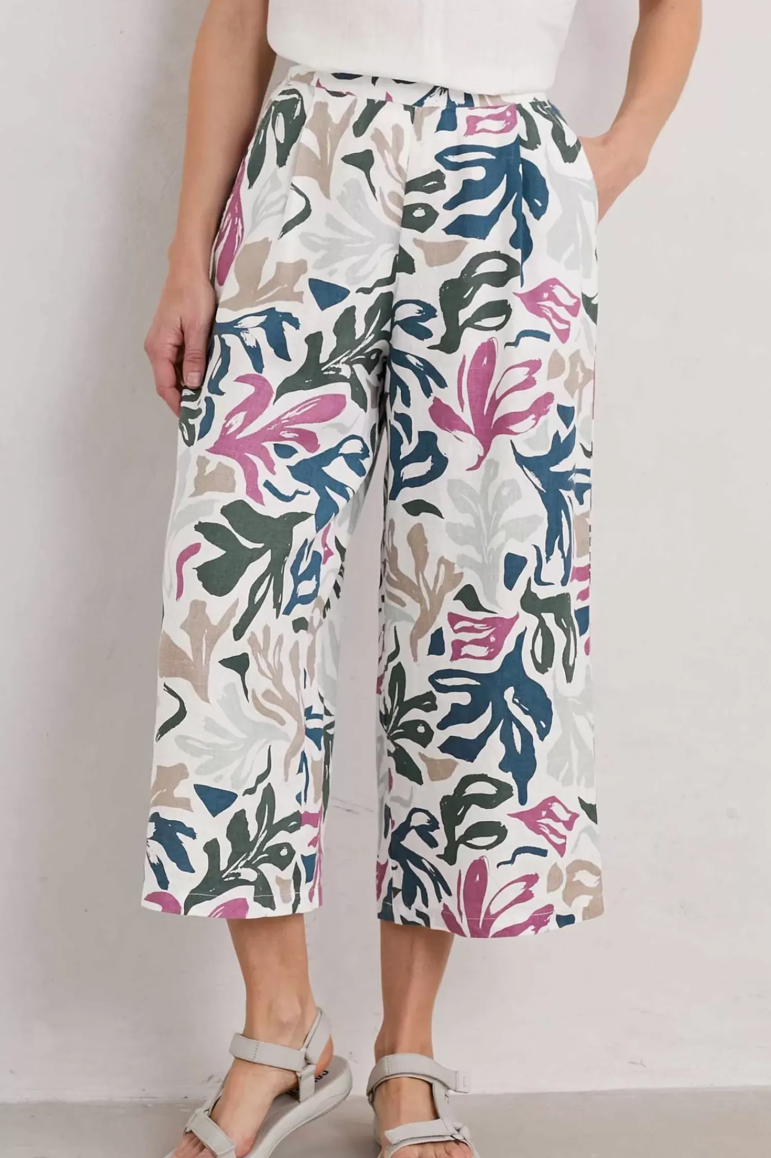 Trousers & Shorts<Seasalt Cornwall Peaceful Haven Linen Culottes Sea Frond Chalk