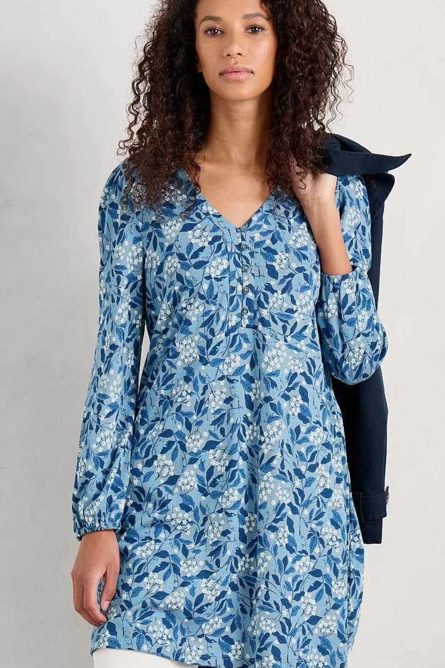 Tunics<Seasalt Cornwall Peg Loom A-Line Jersey Tunic Flower Meadow Blue Fog