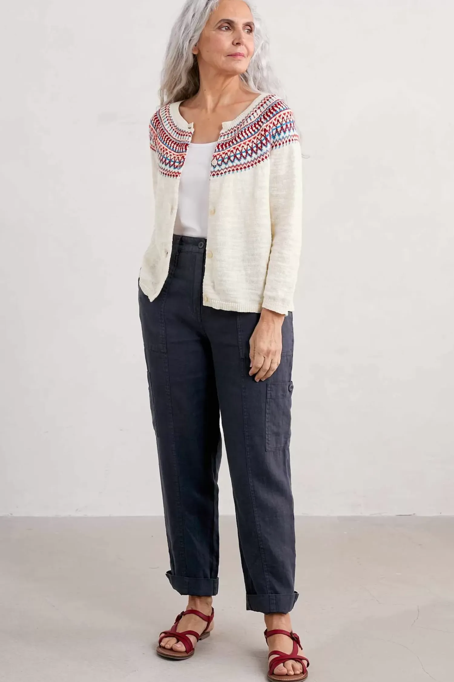 Knitwear<Seasalt Cornwall Penvoose Fair Isle Cardigan Clipper Ship Ecru Rudder