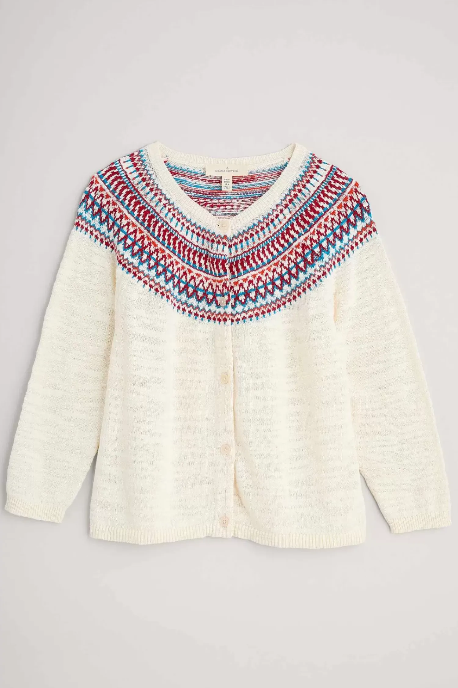 Knitwear<Seasalt Cornwall Penvoose Fair Isle Cardigan Clipper Ship Ecru Rudder