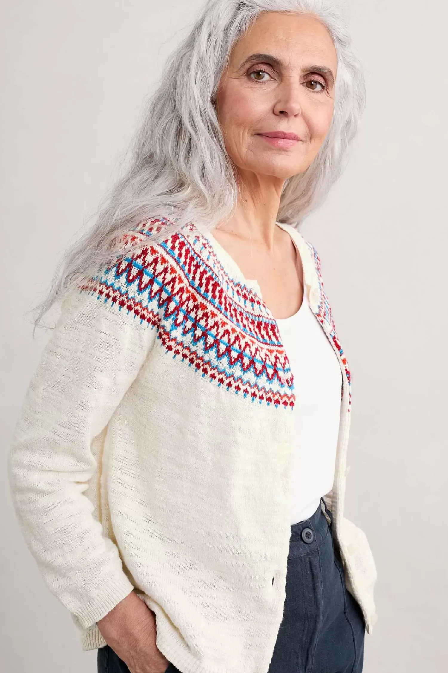Knitwear<Seasalt Cornwall Penvoose Fair Isle Cardigan Clipper Ship Ecru Rudder