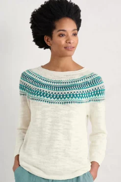 Knitwear<Seasalt Cornwall Penvoose Three Quarter Sleeve Fair Isle Jumper Clipper Ship Ecru Helford