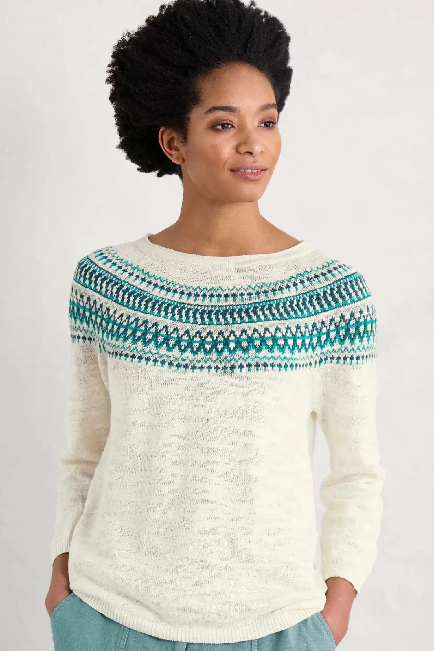 Knitwear<Seasalt Cornwall Penvoose Three Quarter Sleeve Fair Isle Jumper Clipper Ship Ecru Helford