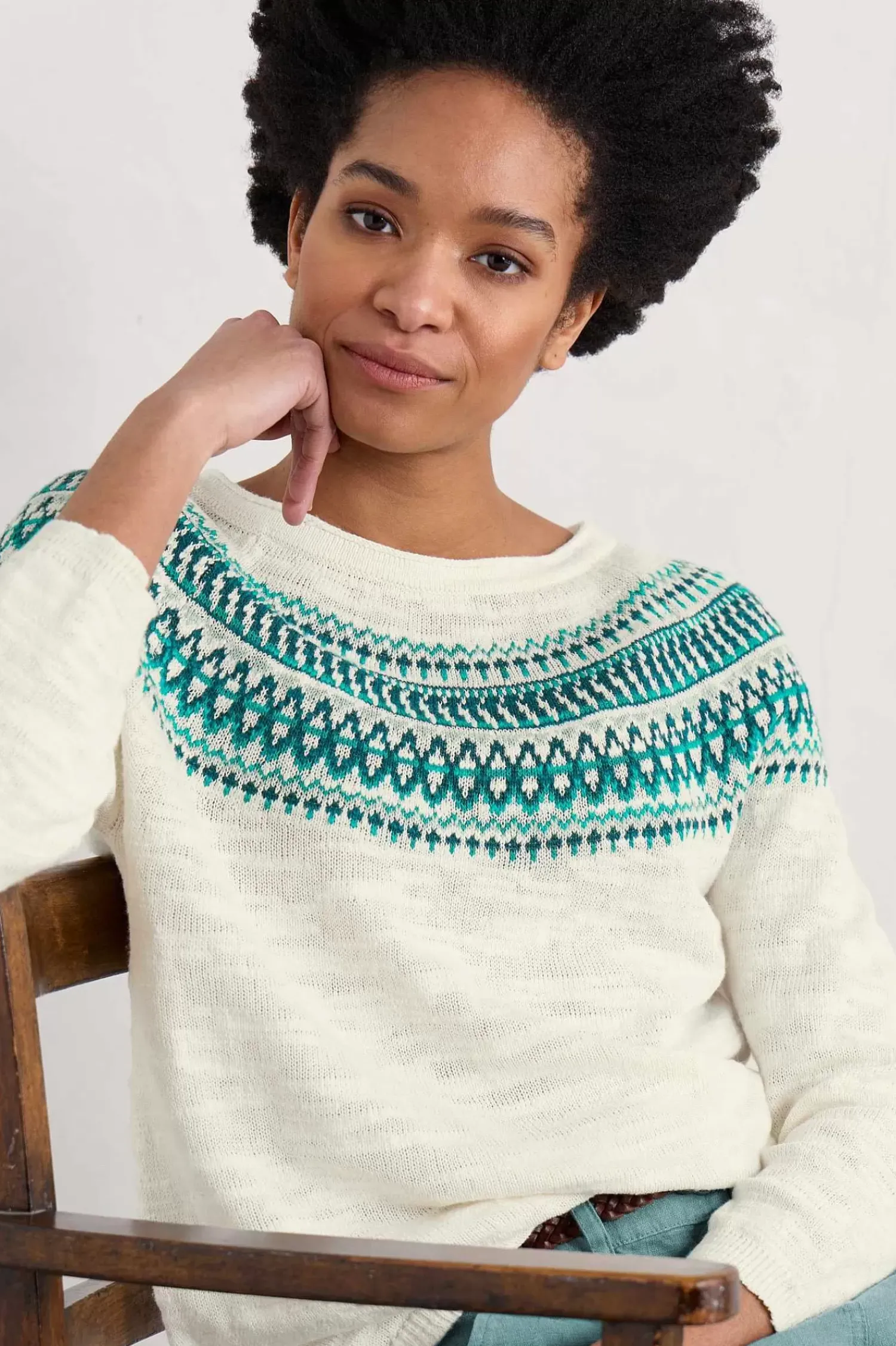 Knitwear<Seasalt Cornwall Penvoose Three Quarter Sleeve Fair Isle Jumper Clipper Ship Ecru Helford