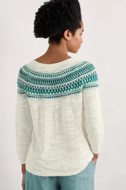 Knitwear<Seasalt Cornwall Penvoose Three Quarter Sleeve Fair Isle Jumper Clipper Ship Ecru Helford