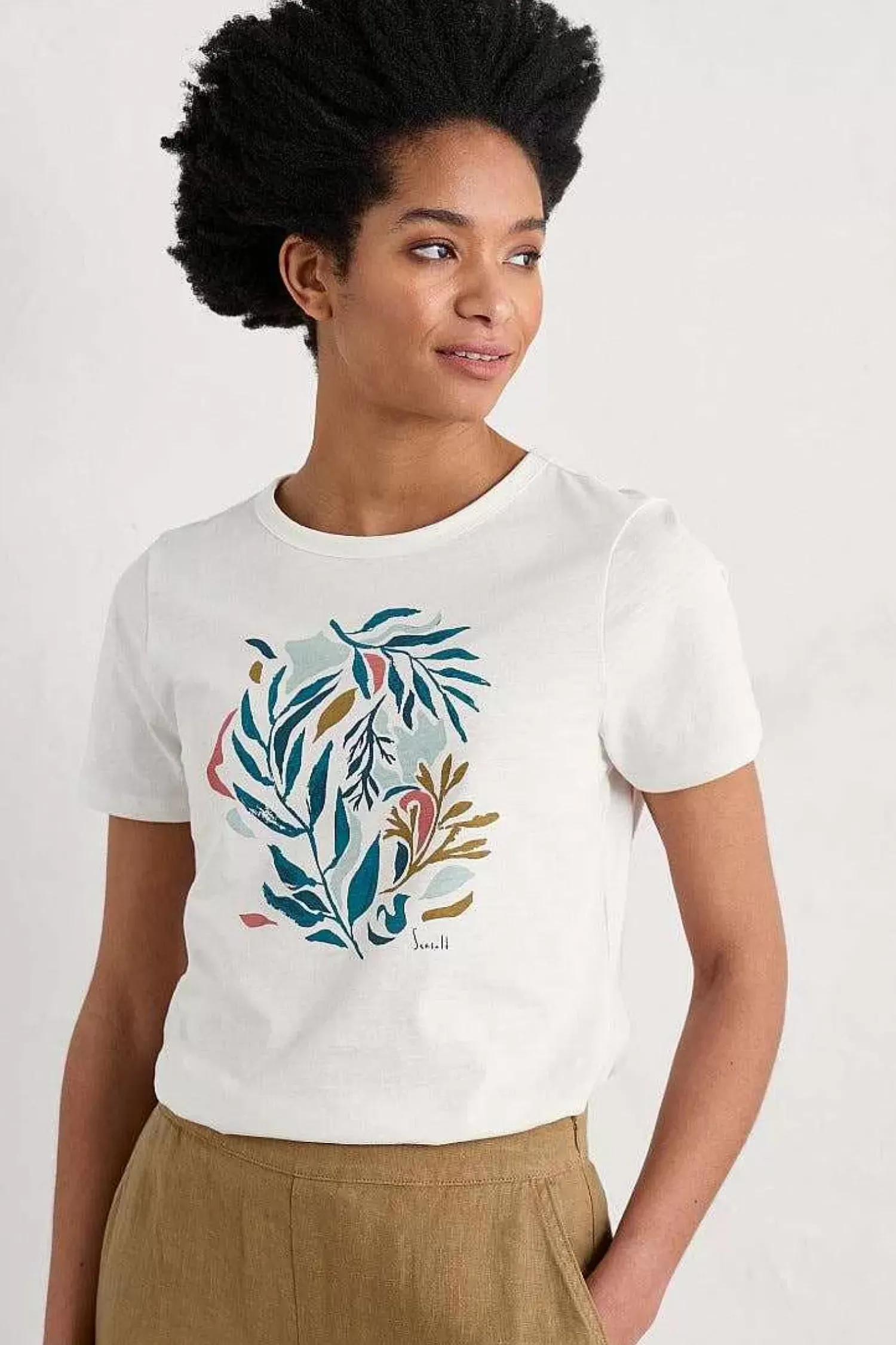 Tops<Seasalt Cornwall Printing Ink Organic Cotton T-Shirt Painted Kelp Chalk