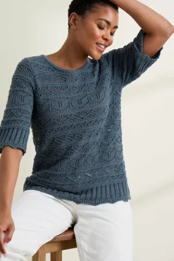 Knitwear<Seasalt Cornwall River Cross Pointelle Knit Top Light Squid