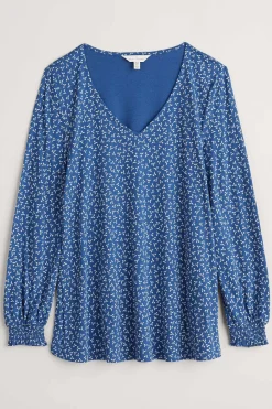 Tops<Seasalt Cornwall Rosehip Jersey V-Neck Top Ditsy Sprig Blue Jay