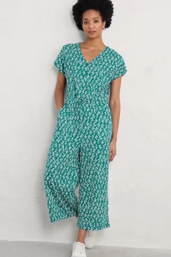 Dresses<Seasalt Cornwall Rose Trellis Wide Leg Jumpsuit Kelp Stamp Helford