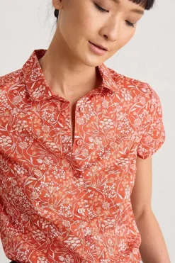 Tops<Seasalt Cornwall Rushmaker Short Sleeve Shirt Sketched Field Papaya