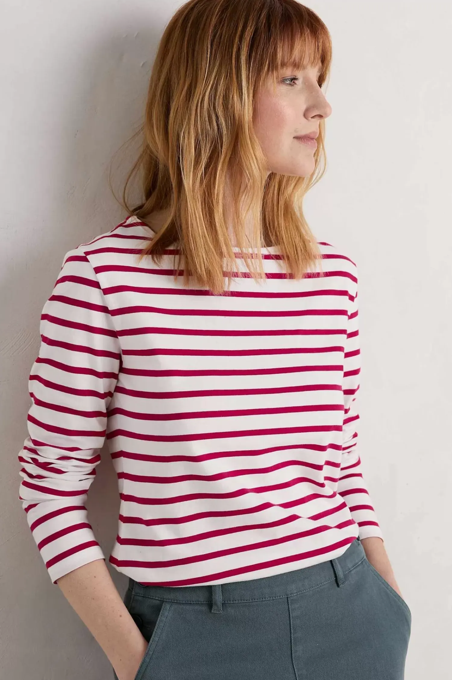 Tops<Seasalt Cornwall Sailor Shirt (Gots) Breton Chalk Wild Berry