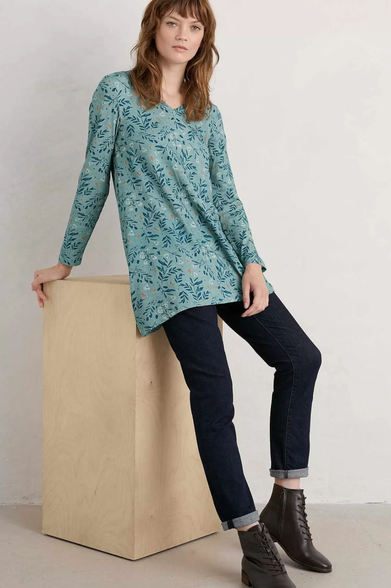 Tunics<Seasalt Cornwall Sea Cruise V-Neck Tunic (Gots) Glazed Foliage Sea Holly