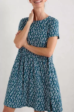 Dresses<Seasalt Cornwall Sea Mirror Jersey Dress With Short Sleeves Kelp Stamp Ocean Drift