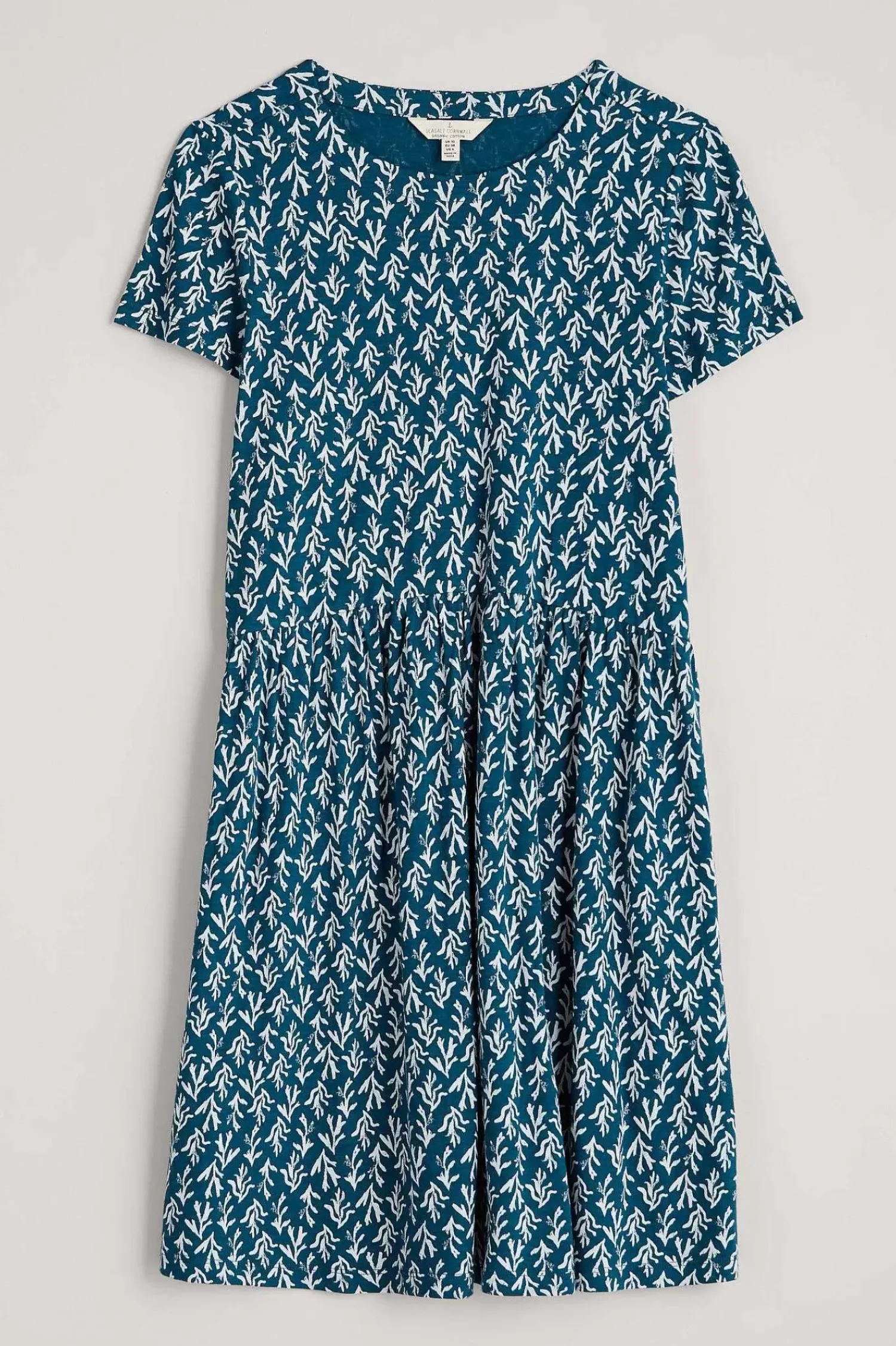 Dresses<Seasalt Cornwall Sea Mirror Jersey Dress With Short Sleeves Kelp Stamp Ocean Drift