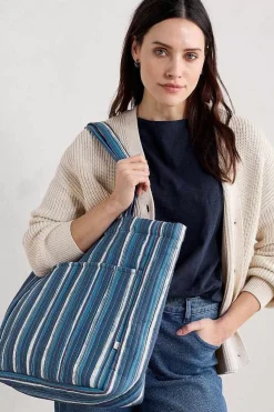 Bags<Seasalt Cornwall Singing Water Quilted Tote Bag River Stripe Dark Voyage
