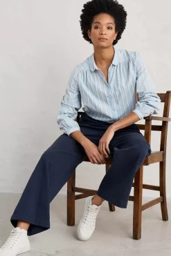Tops<Seasalt Cornwall Spiral Flight Striped Shirt (Gots) Cornflower Blue Fog