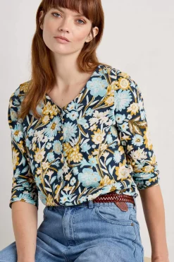 Tops<Seasalt Cornwall Studio Glass 3/4 Sleeve Top Floral Terrain Maritime