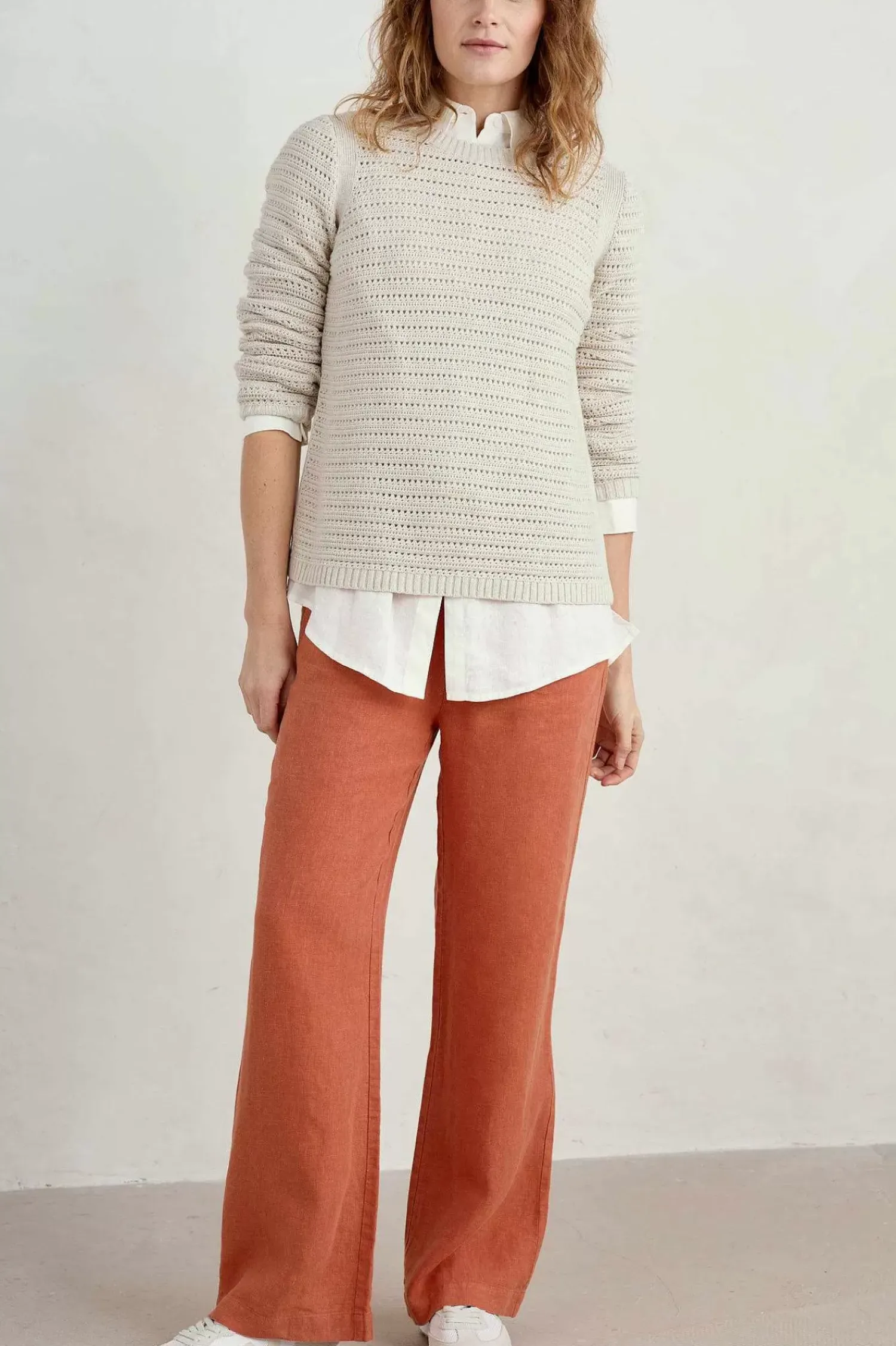 Trousers & Shorts<Seasalt Cornwall Tide Flow Wide Leg Linen Trousers Papaya