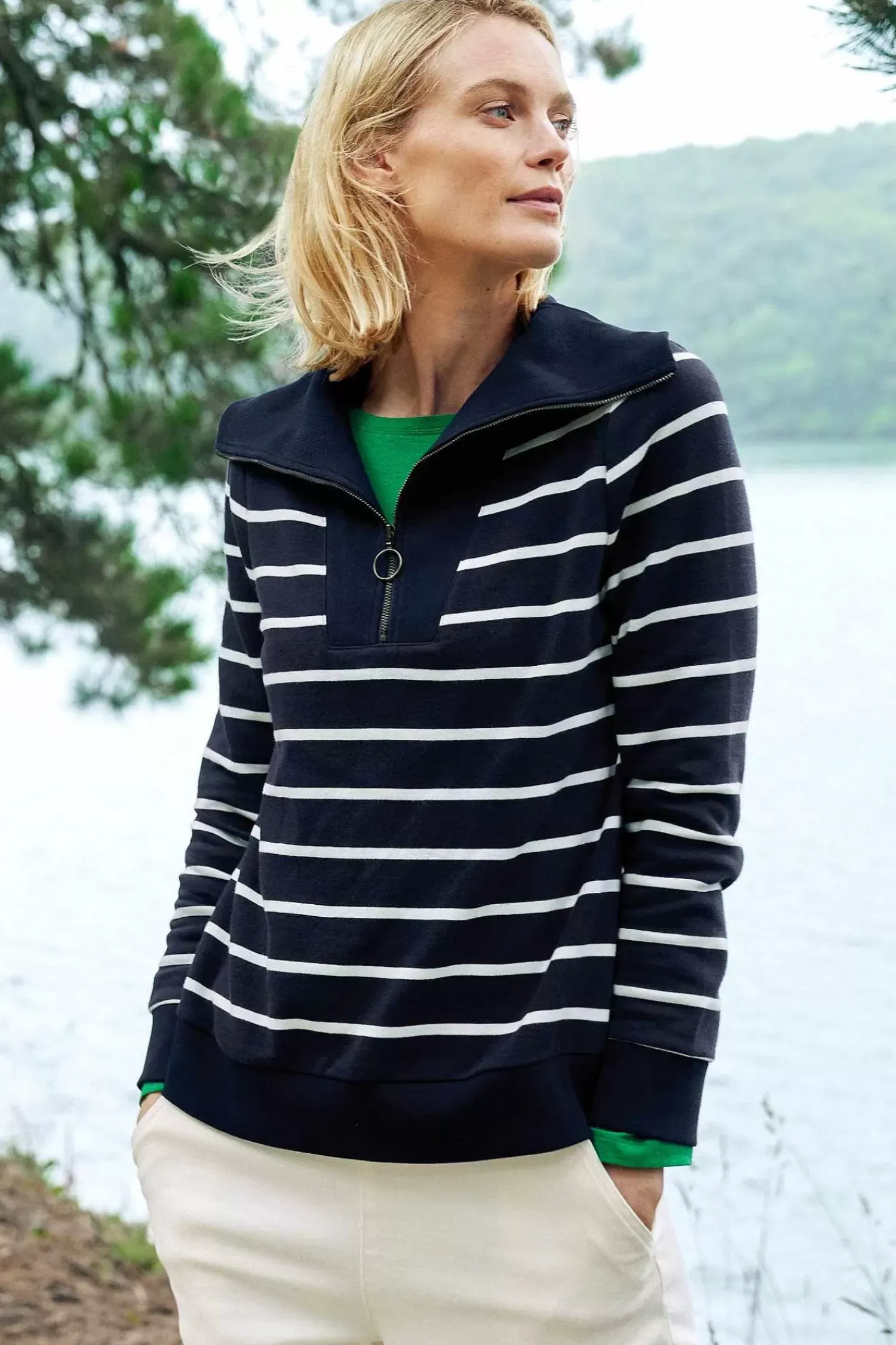 Tops<Seasalt Cornwall Tideline Collared Sweatshirt Amaranthe Maritime Chalk