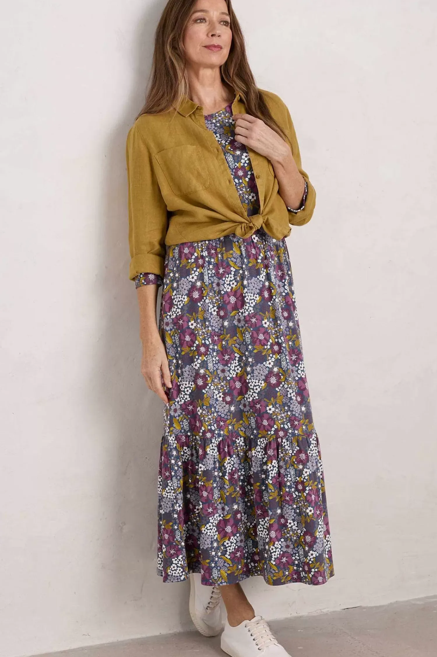 Dresses<Seasalt Cornwall Tor View Jersey Dress Dense Floral Squall