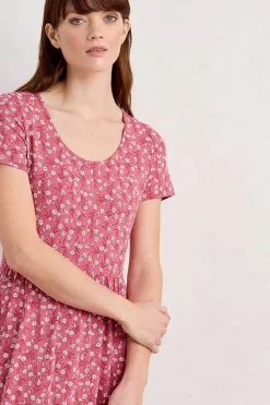 Dresses<Seasalt Cornwall Tor View Short Sleeve Tiered Jersey Dress Campion Vines Rose