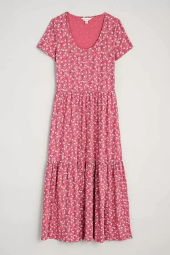 Dresses<Seasalt Cornwall Tor View Short Sleeve Tiered Jersey Dress Campion Vines Rose