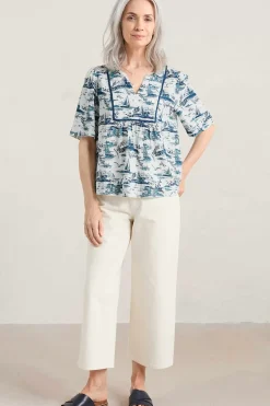 Tops<Seasalt Cornwall Treasury Short Sleeve Blouse Toile Seaside Chalk