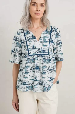 Tops<Seasalt Cornwall Treasury Short Sleeve Blouse Toile Seaside Chalk