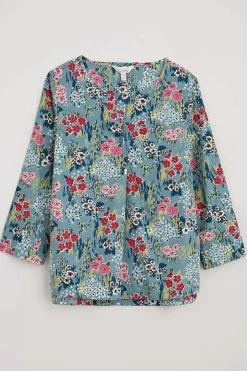 Tops<Seasalt Cornwall Watercolour Sketch 3/4 Sleeve Top (Gots) Painterly Field Wade