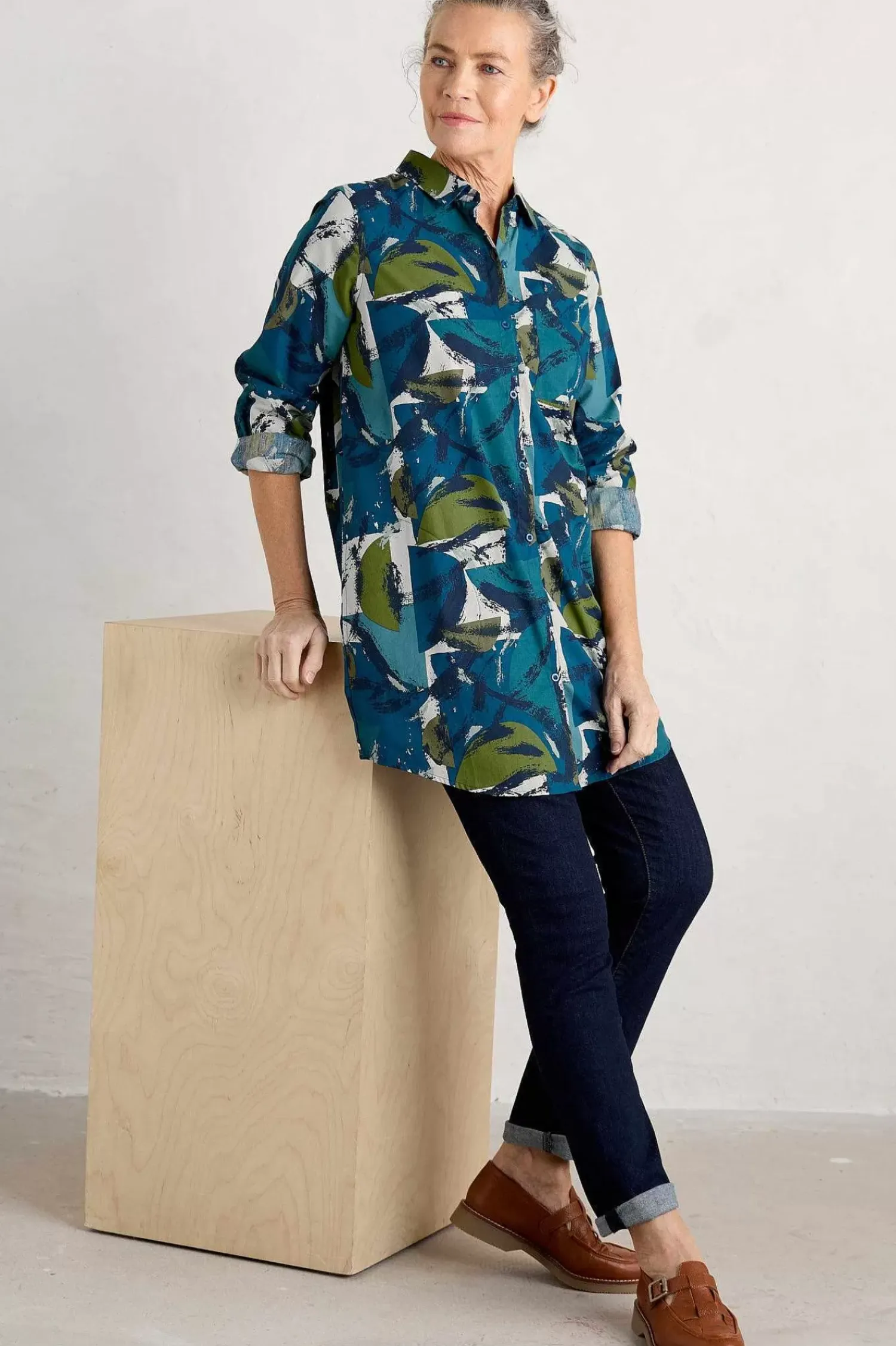 Tops<Seasalt Cornwall Waterworn Textured Longline Shirt (Gots) Moor Stacks Raincloud