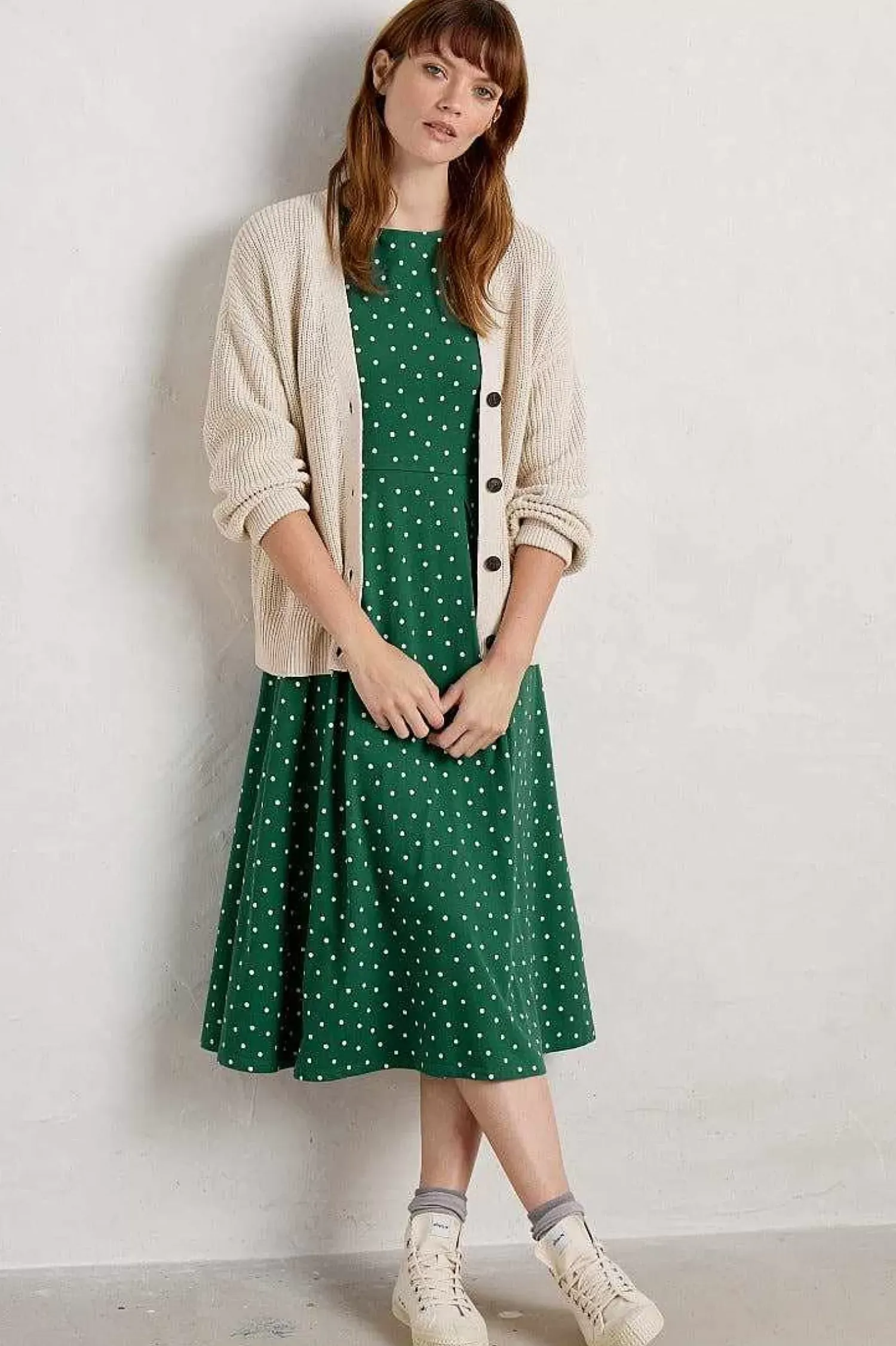 Dresses<Seasalt Cornwall Wild Bouquet 3/4 Sleeve Midi Dress Little Sponge Spot Copse
