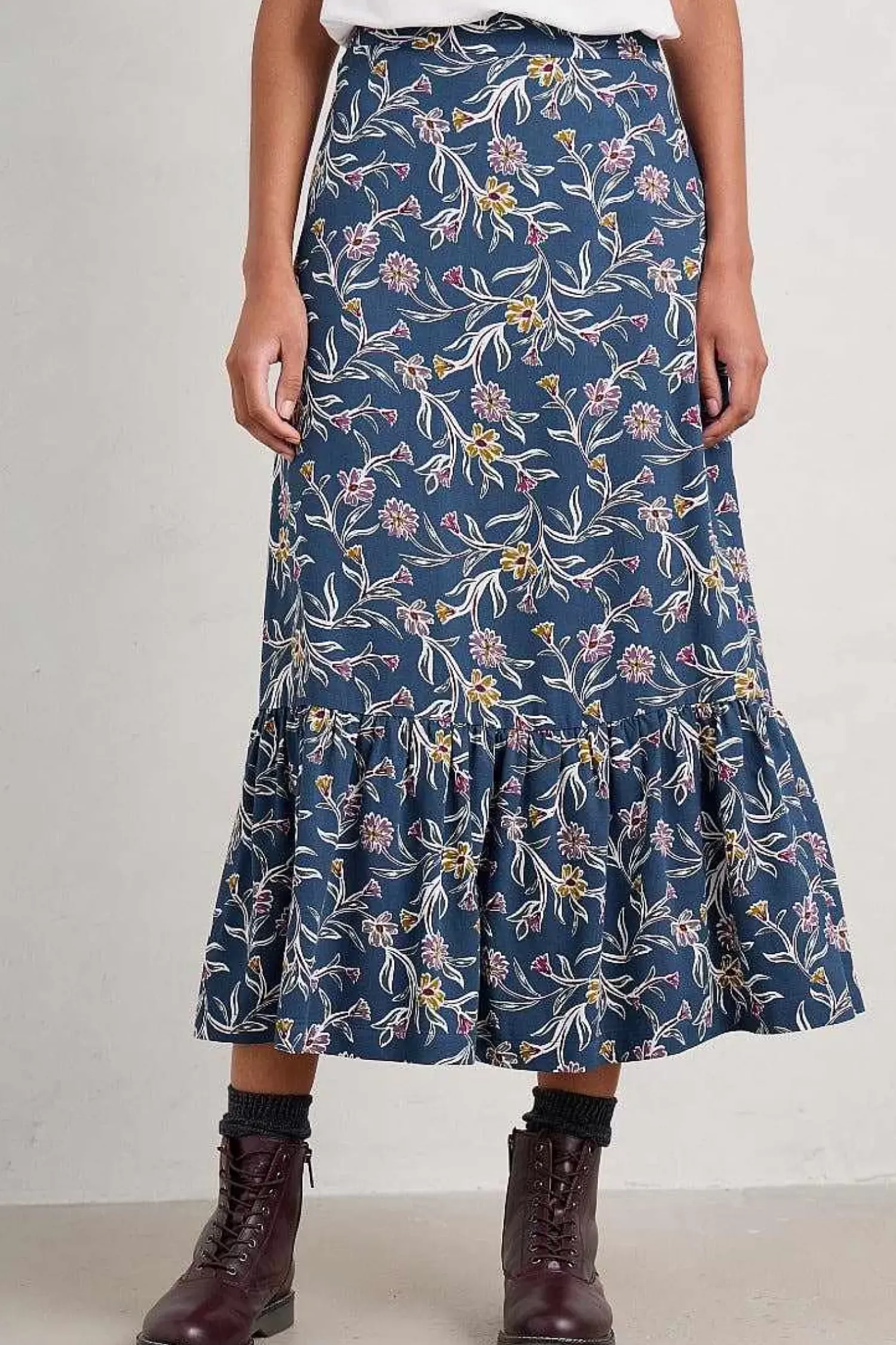 Skirts<Seasalt Cornwall Wildflower Field Tiered Midi Skirt Printed Plant Squall