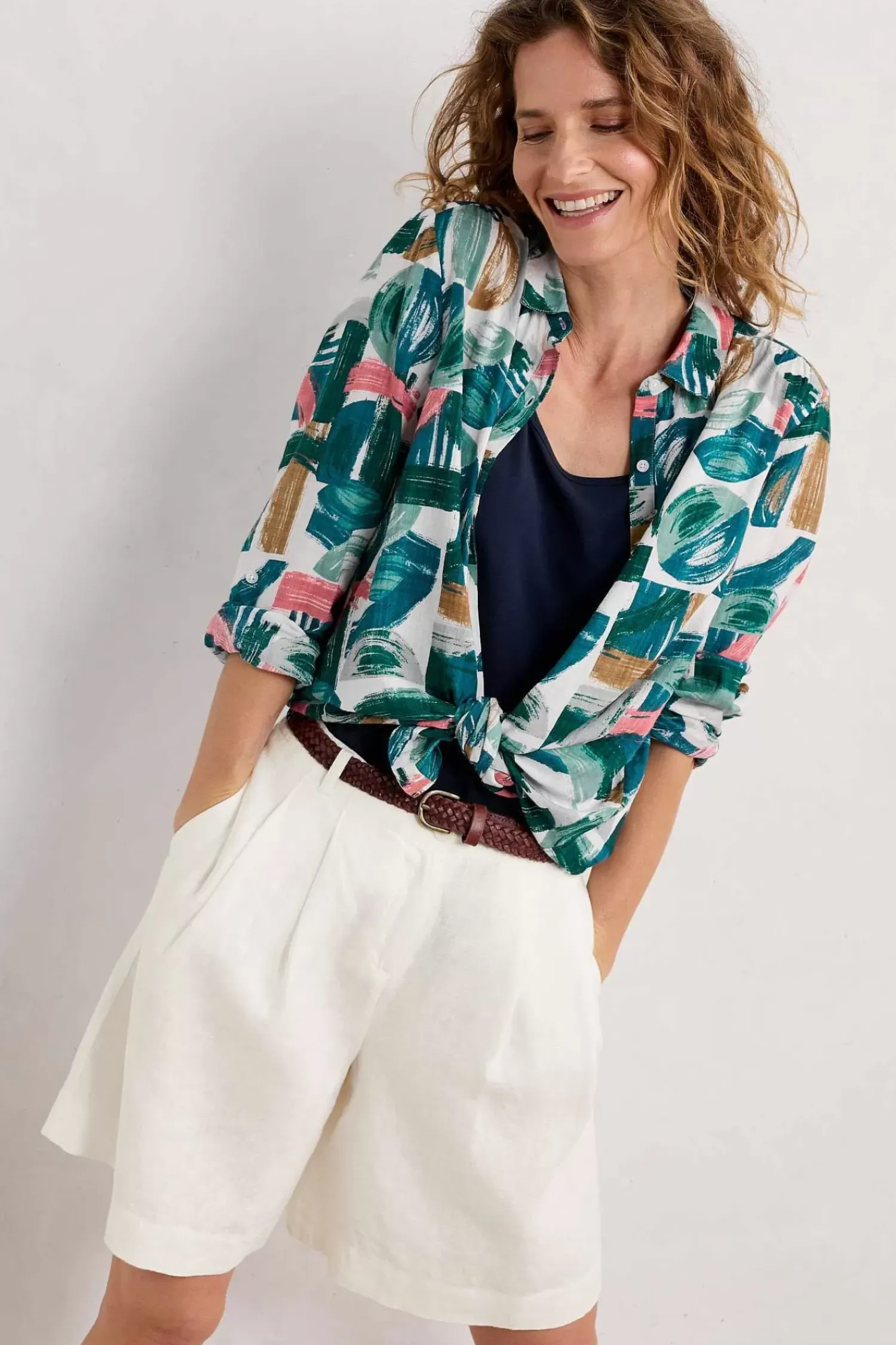 Tops<Seasalt Cornwall Wren Flutter Longline Shirt Driftwood Marks Chalk